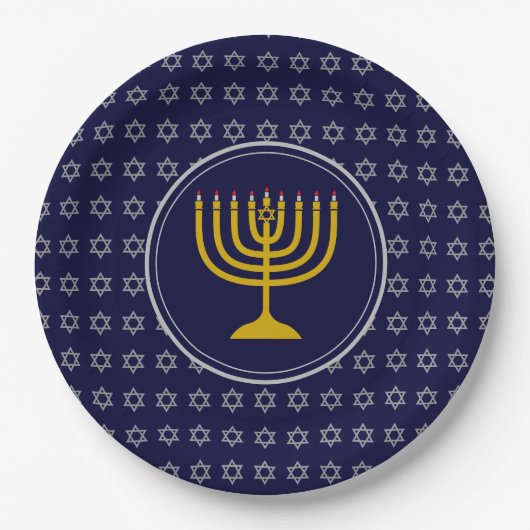 HANUKKAH Star von David Menorah Blue Silver Pappteller (Vorderseite)