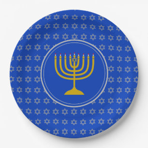 HANUKKAH Star von David Menorah Israel Blue Silver Pappteller