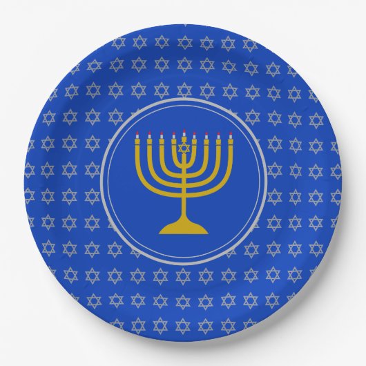 HANUKKAH Star von David Menorah Israel Blue Silver Pappteller (Vorderseite)