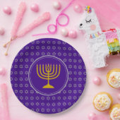 HANUKKAH Star von David Menorah Lila Silver Pappteller (Party)
