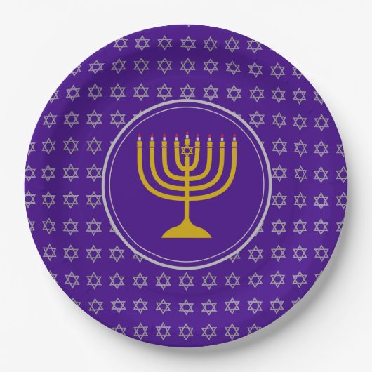 HANUKKAH Star von David Menorah Lila Silver Pappteller (Vorderseite)