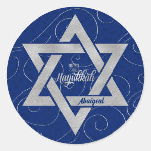 Hanukkah Star von David mit Blue mit Name Runder Aufkleber