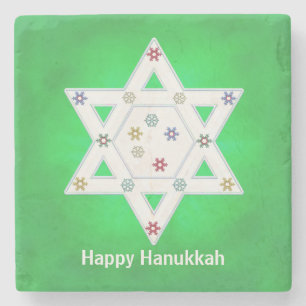 Hanukkah-Stern und grüne Schneeflocken Steinuntersetzer