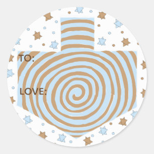 Hanukkah-Stickers (1 1/2" oder 3")Dreidel/Blau/Bra Runder Aufkleber