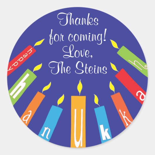 Hanukkah Stickers (1 1/2" oder 3") Farbige Kerzen (Vorderseite)