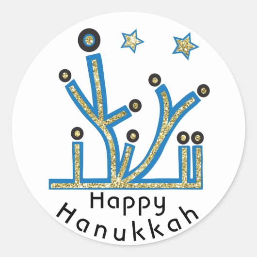 Hanukkah Stickers "Blue Bling Menorah" (Vorderseite)