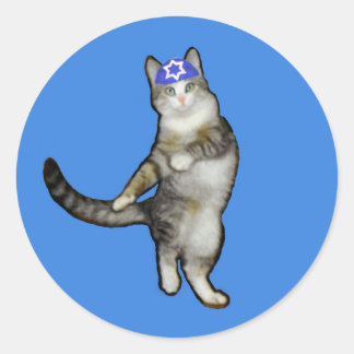 Hanukkah Stickers mit tanzender Kitty Cat in Kippa