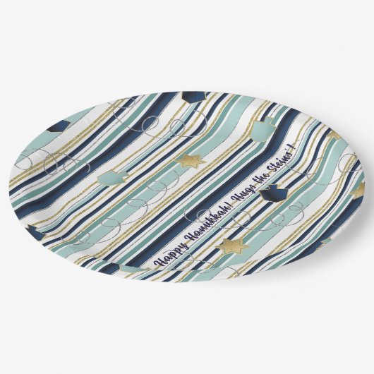 Hanukkah Streifen und Spaß Pappteller (Schrägansicht)