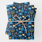 Hanukkah Symbole Blaues Muster Geschenkpapier Set (Beispiel)