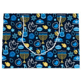 Hanukkah Symbole Blaues Muster Große Geschenktüte (Vorderseite)