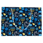 Hanukkah Symbole Blaues Muster Große Geschenktüte (Rückseite)