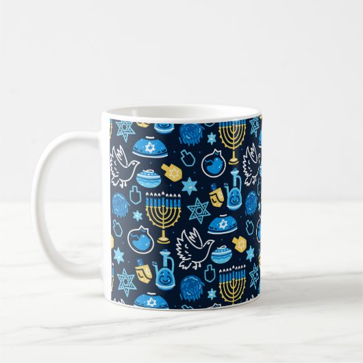 Hanukkah Symbole Blaues Muster Kaffeetasse (Links)