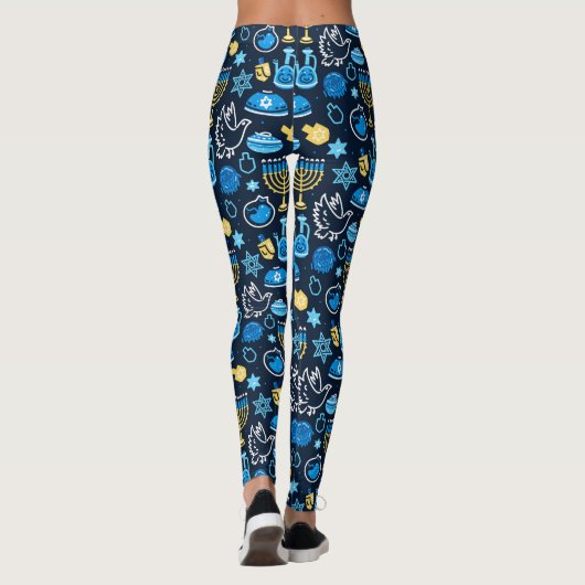 Hanukkah Symbole Blaues Muster Leggings (Rückseite)