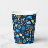 Hanukkah Symbole Blaues Muster Pappbecher (Rückseite)