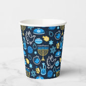 Hanukkah Symbole Blaues Muster Pappbecher (Links)
