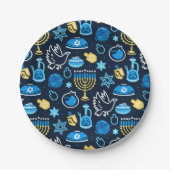 Hanukkah Symbole Blaues Muster Pappteller (Vorderseite)