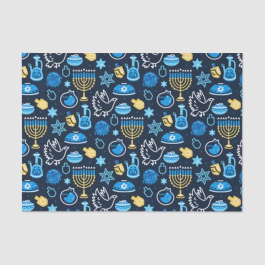 Hanukkah Symbole Blaues Muster Seidenpapier (Vorderseite)
