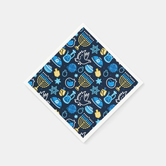 Hanukkah Symbole Blaues Muster Serviette (Ecke)
