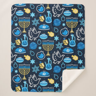 Hanukkah Symbole Blaues Muster Sherpadecke