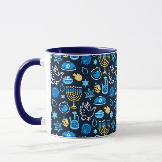 Hanukkah Symbole Blaues Muster Tasse (Links)