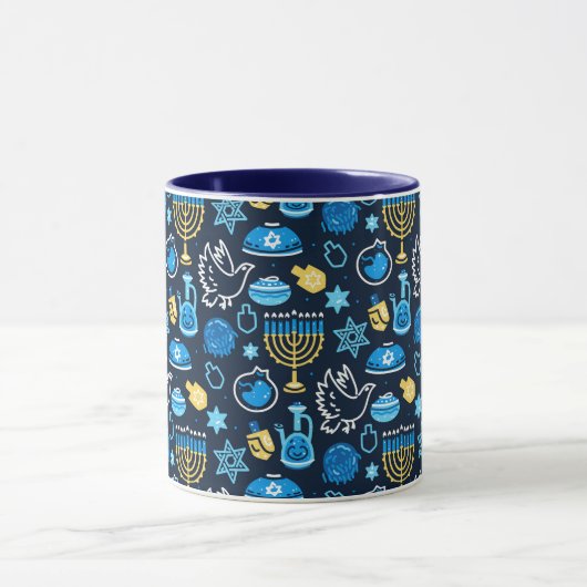 Hanukkah Symbole Blaues Muster Tasse (Zentrum)
