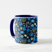 Hanukkah Symbole Blaues Muster Tasse (Vorderseite Links)
