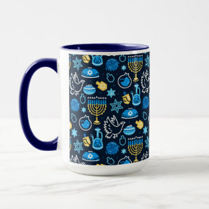 Hanukkah Symbole Blaues Muster Tasse