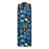 Hanukkah Symbole Blaues Muster Thermosbecher (Vorderseite)