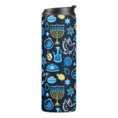 Hanukkah Symbole Blaues Muster Thermosbecher (Nach links gedreht)