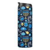 Hanukkah Symbole Blaues Muster Thermosbecher (Nach rechts gedreht)