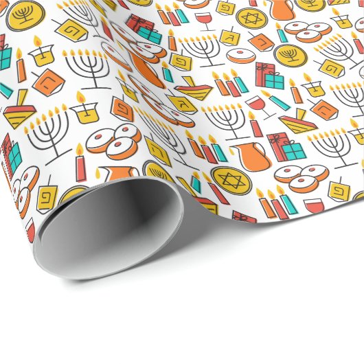 Hanukkah Symbole: jüdisches Urlaubsmuster. Geschenkpapier (Rolleneckpunkt)