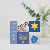 Hanukkah Symbole Quilt Foto Postkarte (Stehend Vorderseite)