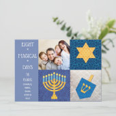 Hanukkah Symbos Quilt Foto Card Feiertagskarte (Stehend Vorderseite)