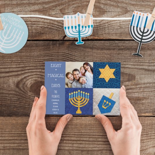 Hanukkah Symbos Quilt Foto Card Feiertagskarte
