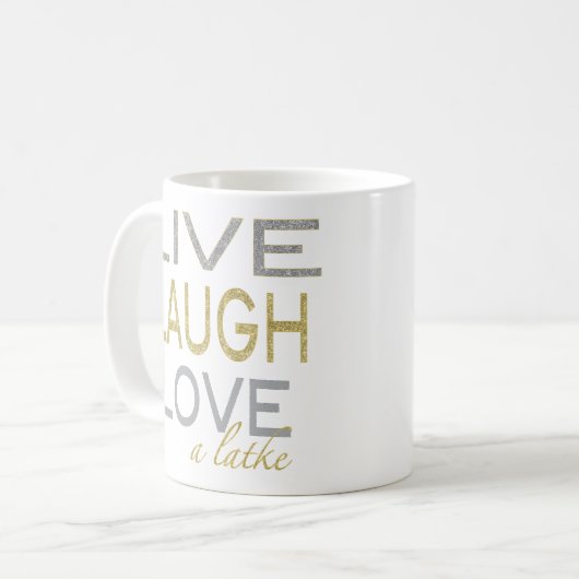 Hanukkah Tasse "Live Laugh Liebe a latke" (Vorderseite Links)
