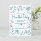 Hanukkah Teal Hand Drawn Doodles Whimsical Playful Einladung (Stehend Vorderseite)