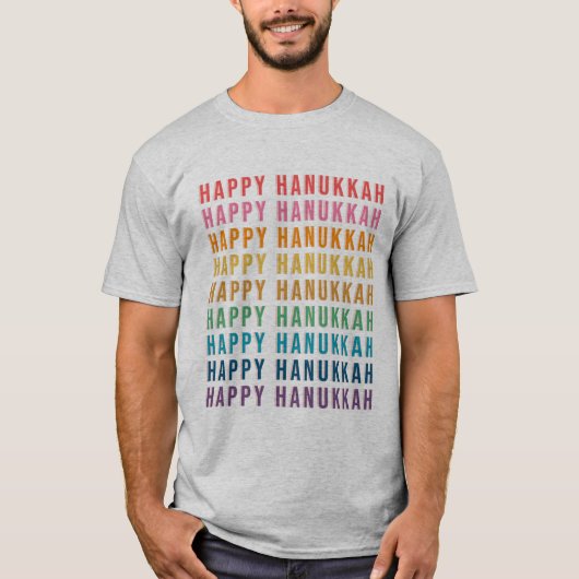 Hanukkah Text Moderne spielerische Regenbogenfarbe T-Shirt (Vorderseite)