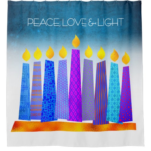 Hanukkah Turquoise Candles Boho Peace Liebe Light Duschvorhang (Vorderseite)