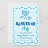 Hanukkah Turquoise Fun Typography Playful Doodles Einladung (Vorderseite)