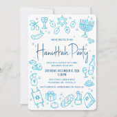 Hanukkah Turquoise Hand Drawn Doodle Playful Party Einladung (Vorderseite)