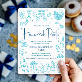Hanukkah Turquoise Hand Drawn Doodle Playful Party Einladung