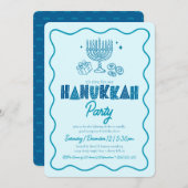 Hanukkah Turquoise Typography Playful Doodle Party Einladung (Vorne/Hinten)