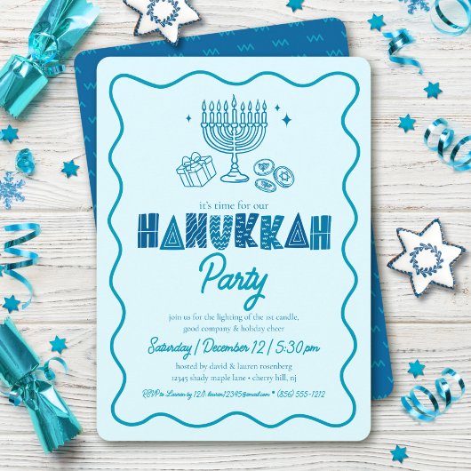 Hanukkah Turquoise Typography Playful Doodle Party Einladung