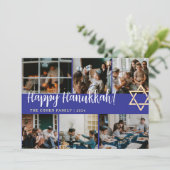 Hanukkah Typografie Blue Family Foto Collage Feiertagskarte (Stehend Vorderseite)