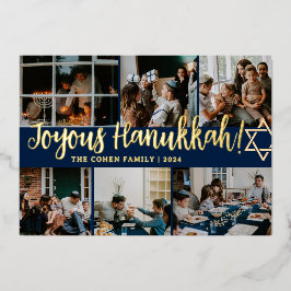 Hanukkah Typografie Blue Family Foto Collage Folien Feiertagskarte