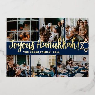 Hanukkah Typografie Blue Family Foto Collage Folien Feiertagskarte