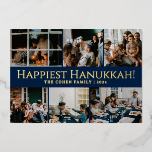 Hanukkah Typografie Blue Family Foto Collage Folien Feiertagskarte