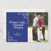 Hanukkah und Weihnachten Moderne Fotokarte Blau (Vorderseite)