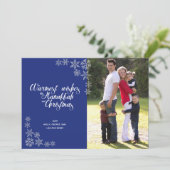 Hanukkah und Weihnachten Moderne Fotokarte Blau (Stehend Vorderseite)