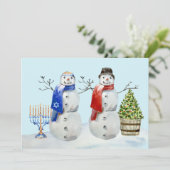 Hanukkah und Weihnachten Snowman Wasserfarbe (Stehend Vorderseite)